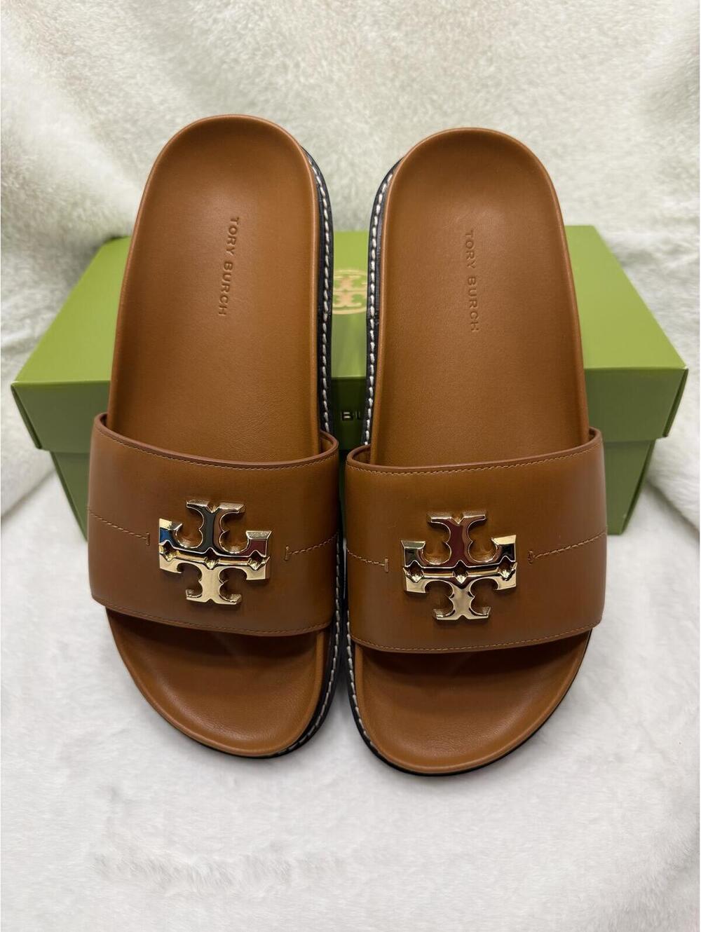 NEW TORY BURCH NAPPA LEATHER EVERLY ANATOMIC LUG SANDALS WOMEN'S SIZE 8.5